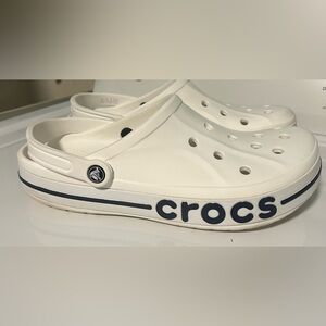 CROCS White Clogs with Dark Blue Trim
